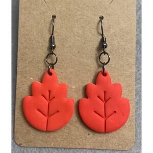 Handmade Red Leaf Earrings - Polymer Clay